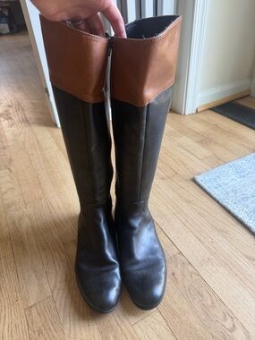 Ciao Bella Women's Two-Tone Tall Riding Boots - Black and Chestnut